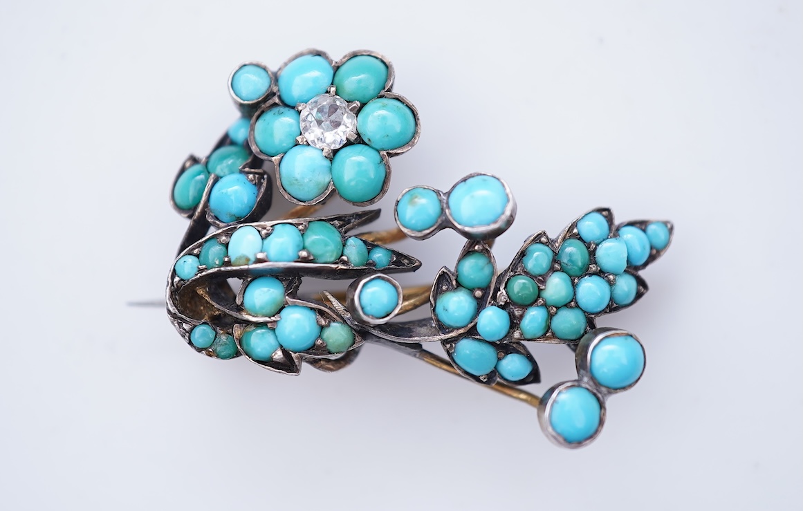 A Victorian turquoise and diamond brooch, mid 19th century